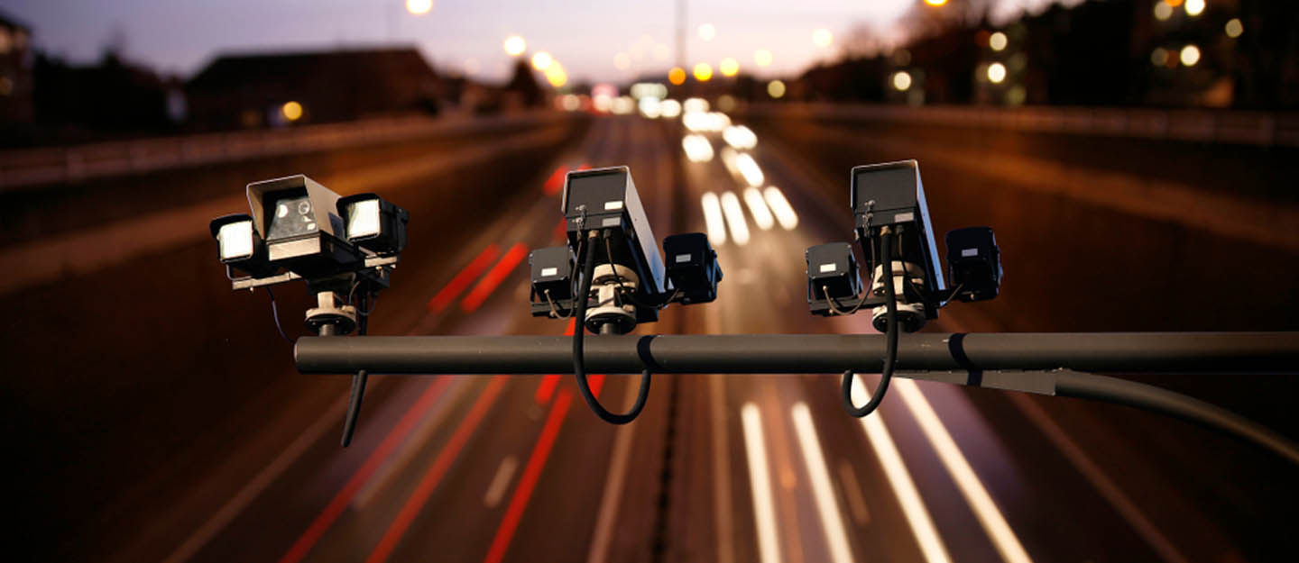 A camera facing the road to capture cars violating traffic rules