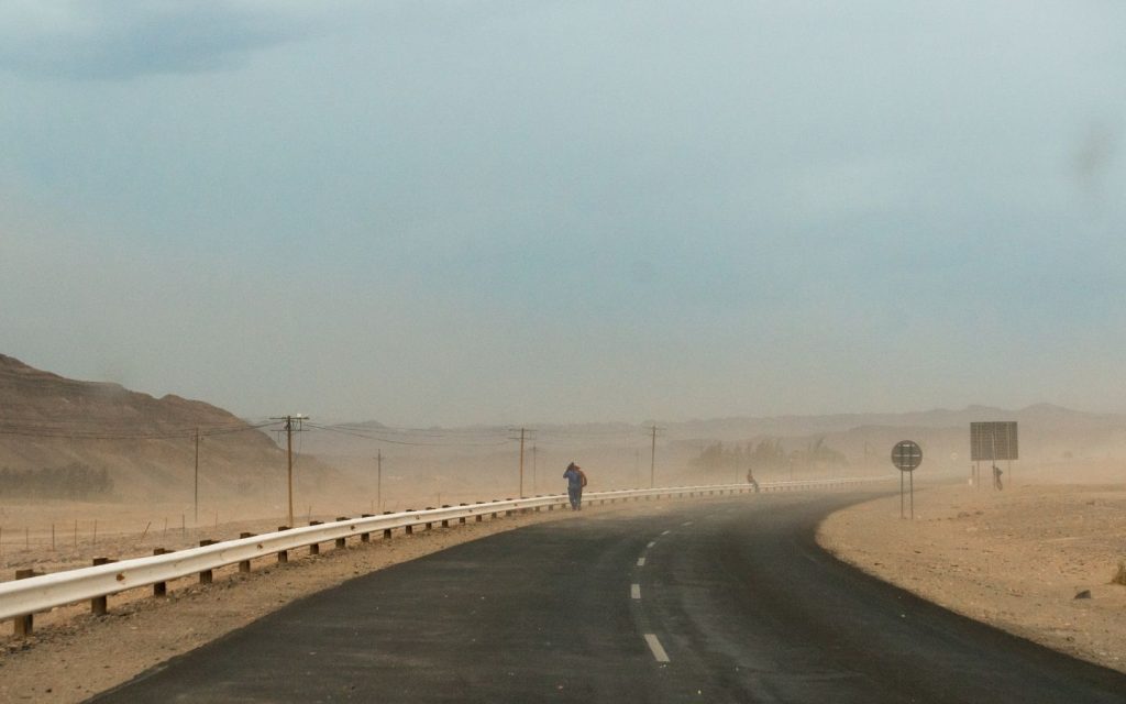 Highway leading to Saudi Arabia crossing the desert 