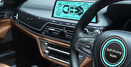 car with self driving mode on steering