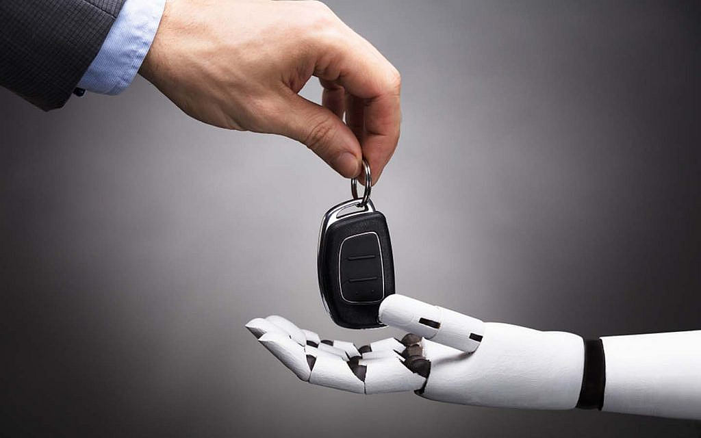 A Hand Giving Car Key To Robot