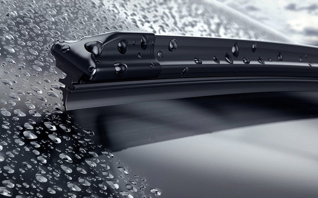 Car windshield with raindrops