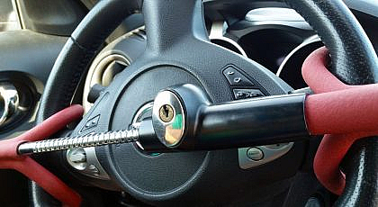 An anti-theft steering wheel lock clipped on steering for safety