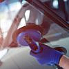 Automobile special workers repairing windshield cracks