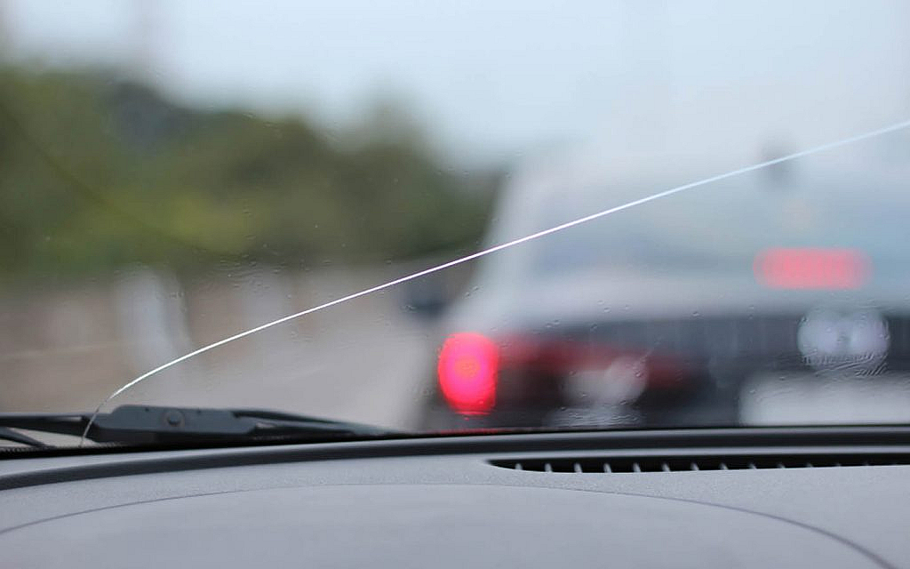 A stress crack on car’s windscreen