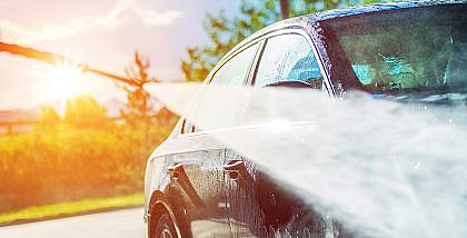 Cleaning Car Using High-Pressure Water