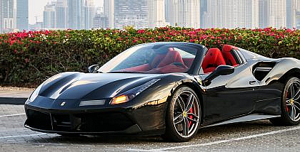Luxury car Ferrari 488 Spider parked in Dubai city