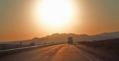 Sunset sun glare on the highway