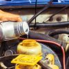 brake fluid poured in the brake oil tank of a vehicle