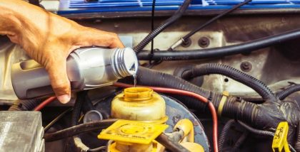 brake fluid poured in the brake oil tank of a vehicle