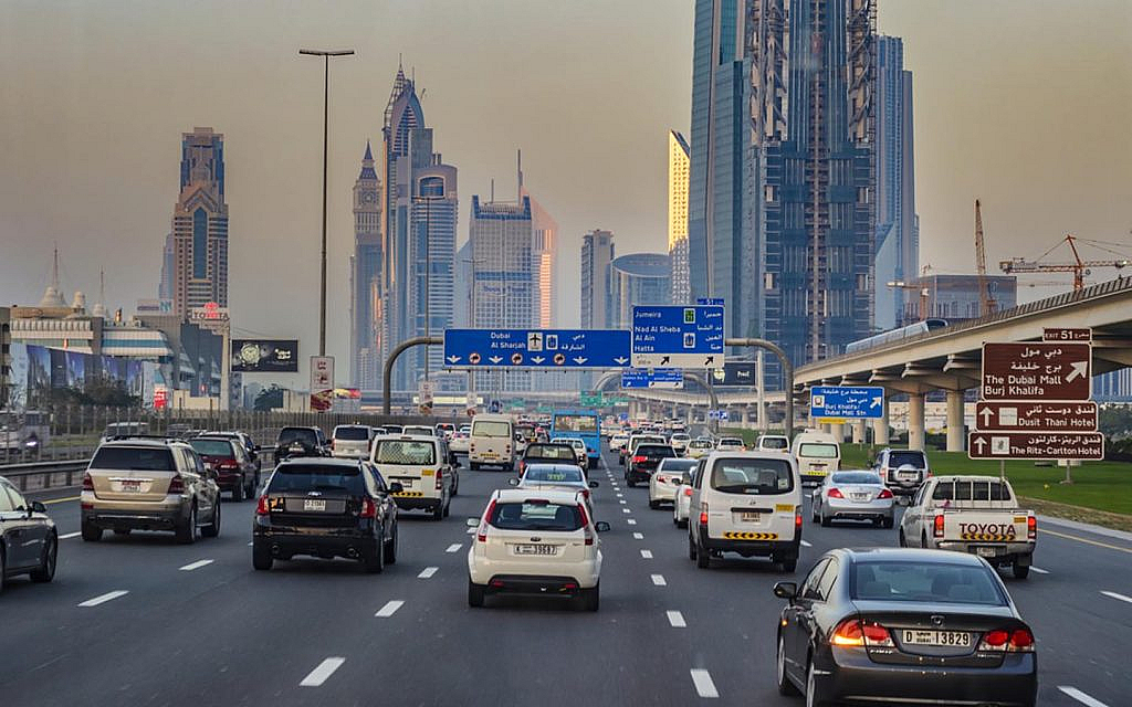 Car moving on Sheikh Zayed Road in Dubai