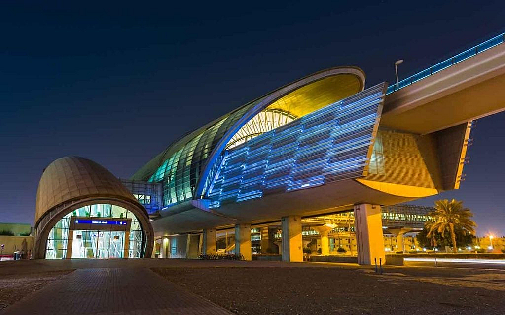 One of the Dubai metro stations at night 