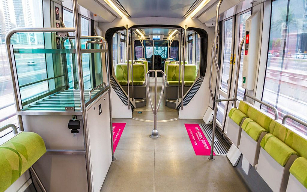 Comfortable seats inside the Dubai tram 