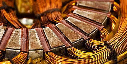 A closeup of the coil winding in a motor