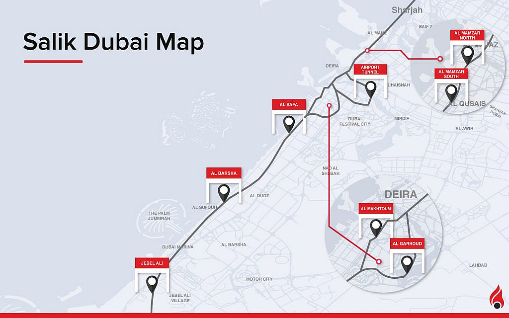 Salik toll gates location map dubai 