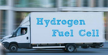 White van printed with the words "hydrogen fuel cell