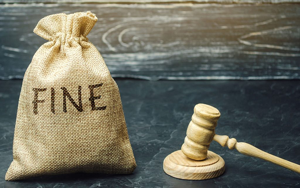Money bag with the word Fine and the judge's hammer