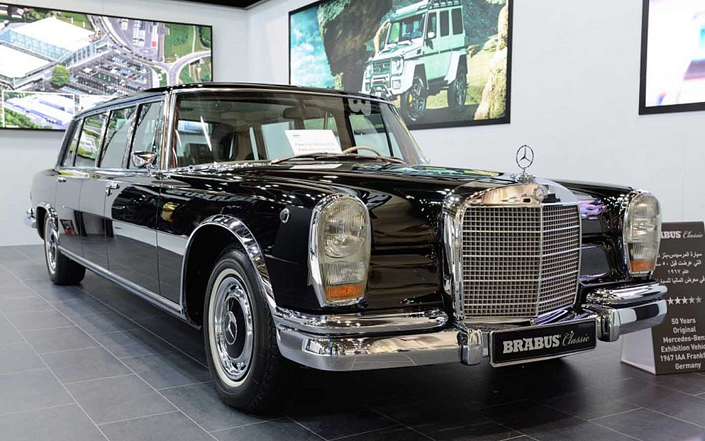 A restored Mercedes-Benz 600 at a car show in Dubai