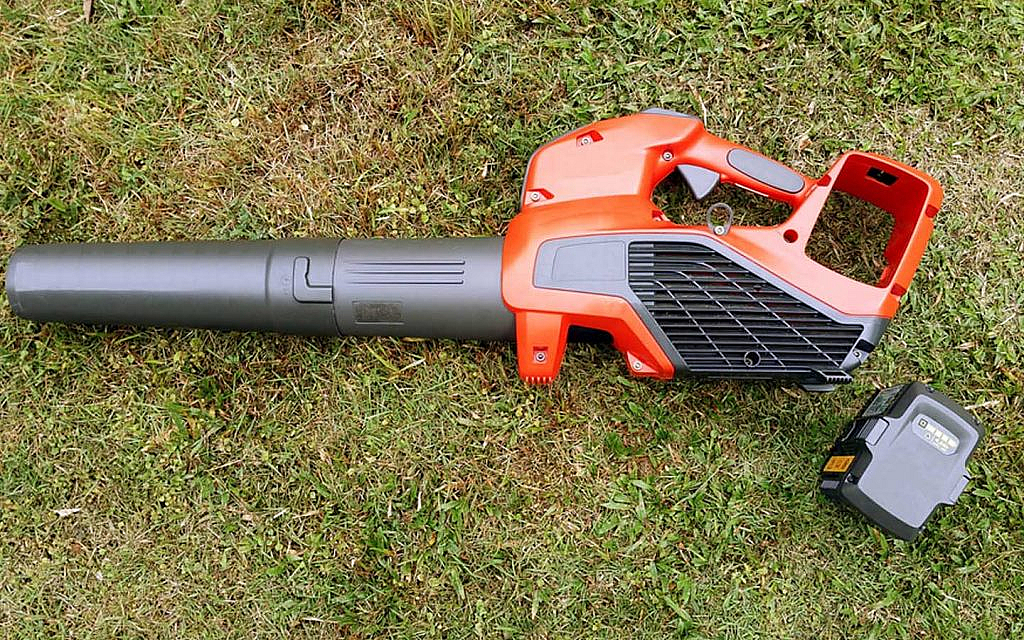 leaf blower on grass