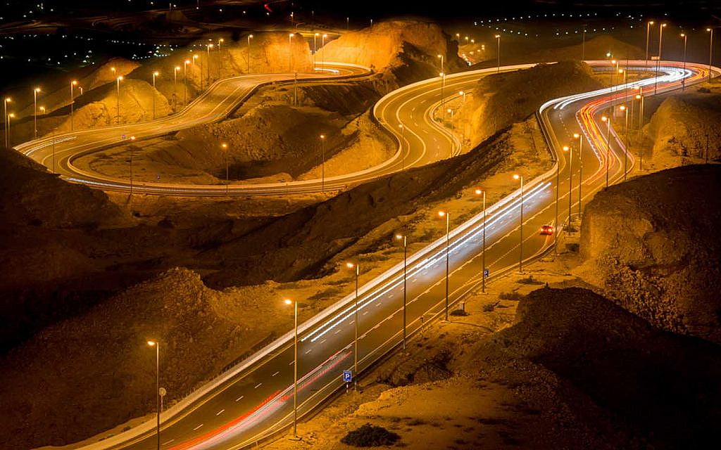 Jebel Hafeet Mountain Road all lit up at night