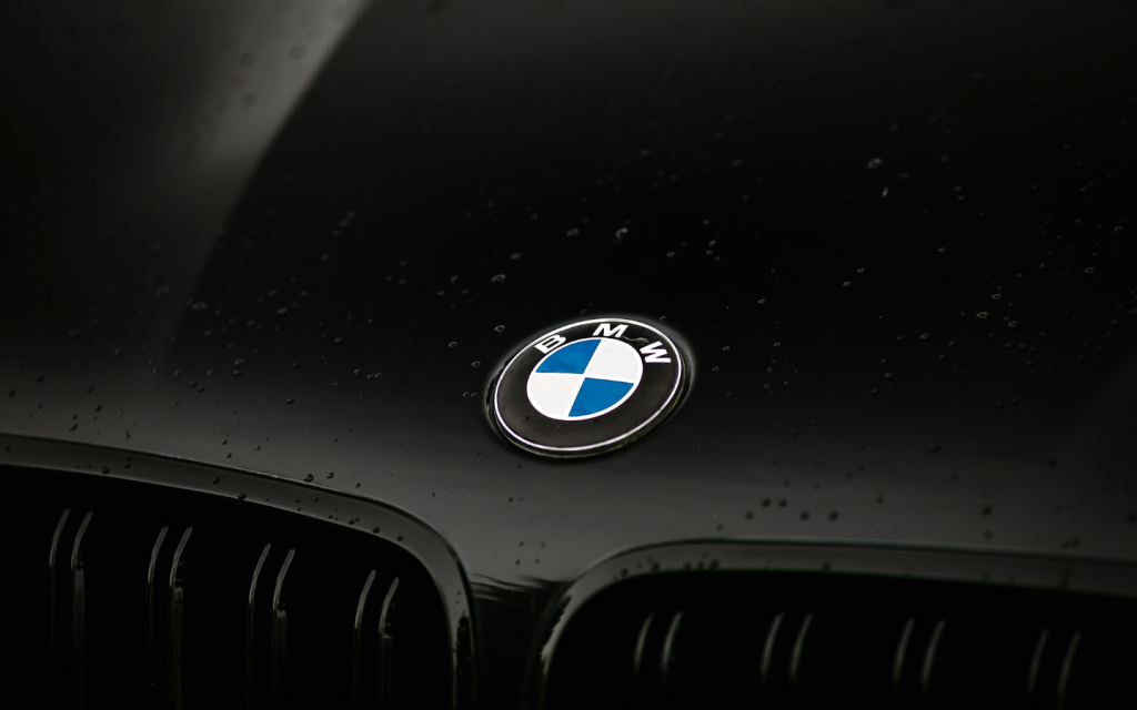 BMW logo on a black car hood