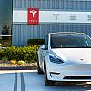 A model of Tesla 2021 at the auto manufacturer’s factory plant