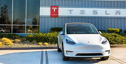 A model of Tesla 2021 at the auto manufacturer’s factory plant