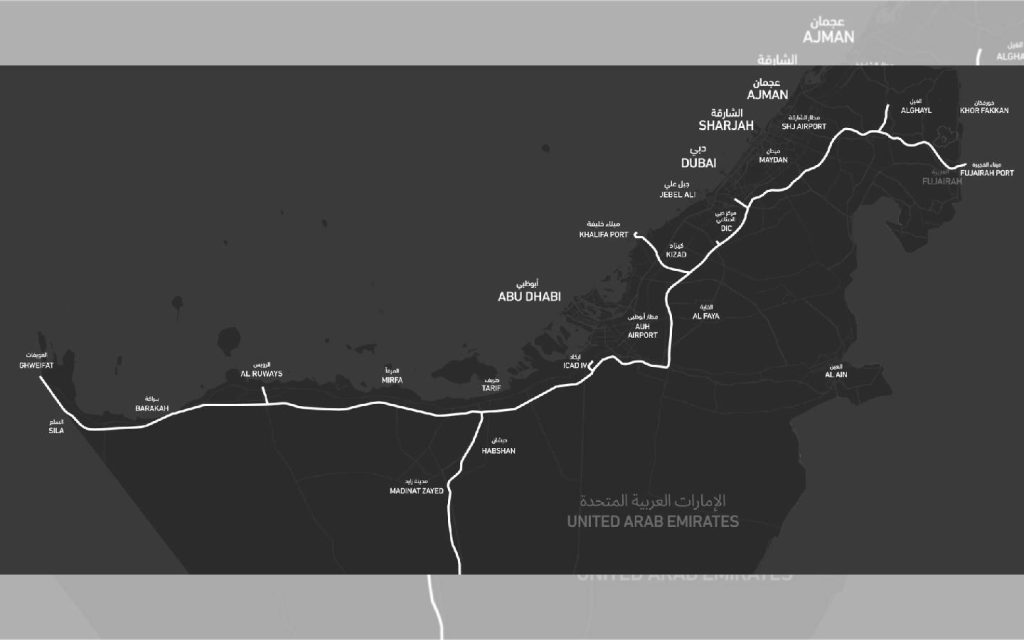 map of National infrastructure projects in the UAE for Etihad Rail