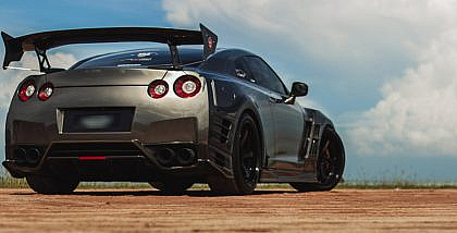 a car parked with a rear car spoiler