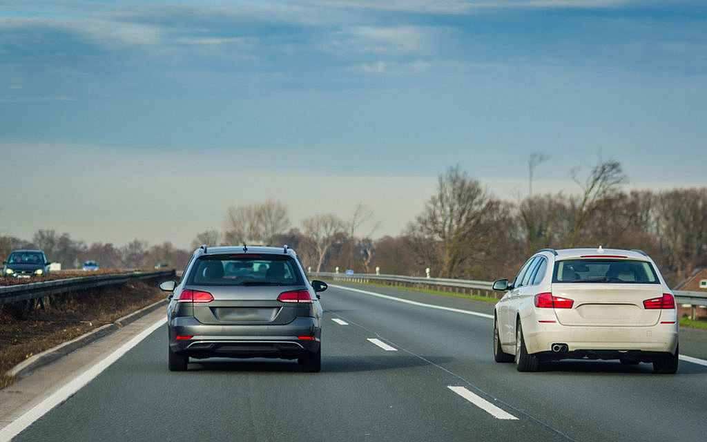 two cars in different lanes