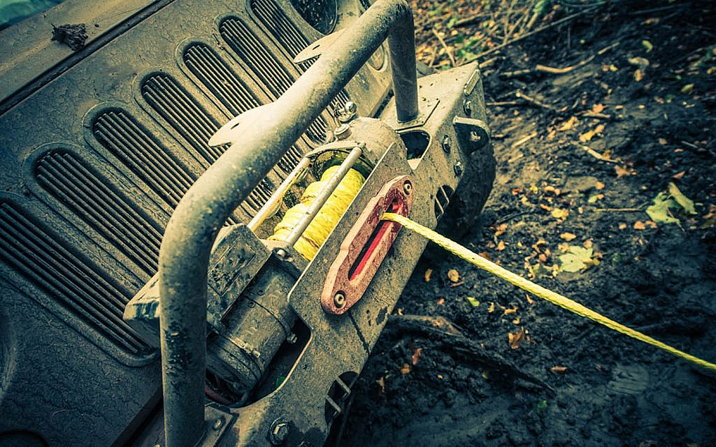 Winch on off-road bumper