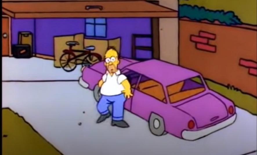 Famous cartoon cars include Homer's pink car