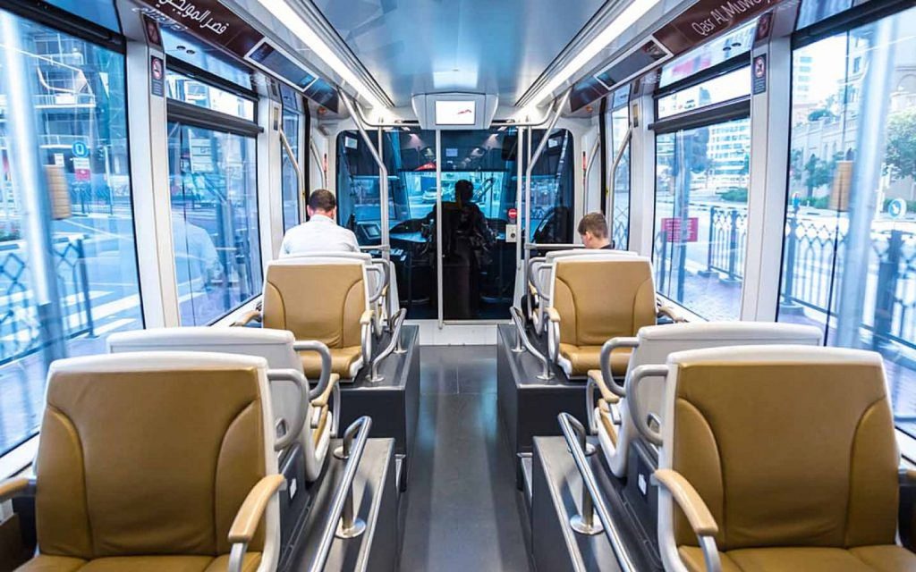 inside view of a dubai tram