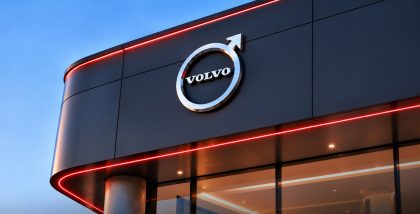Volvo logo on a grey board
