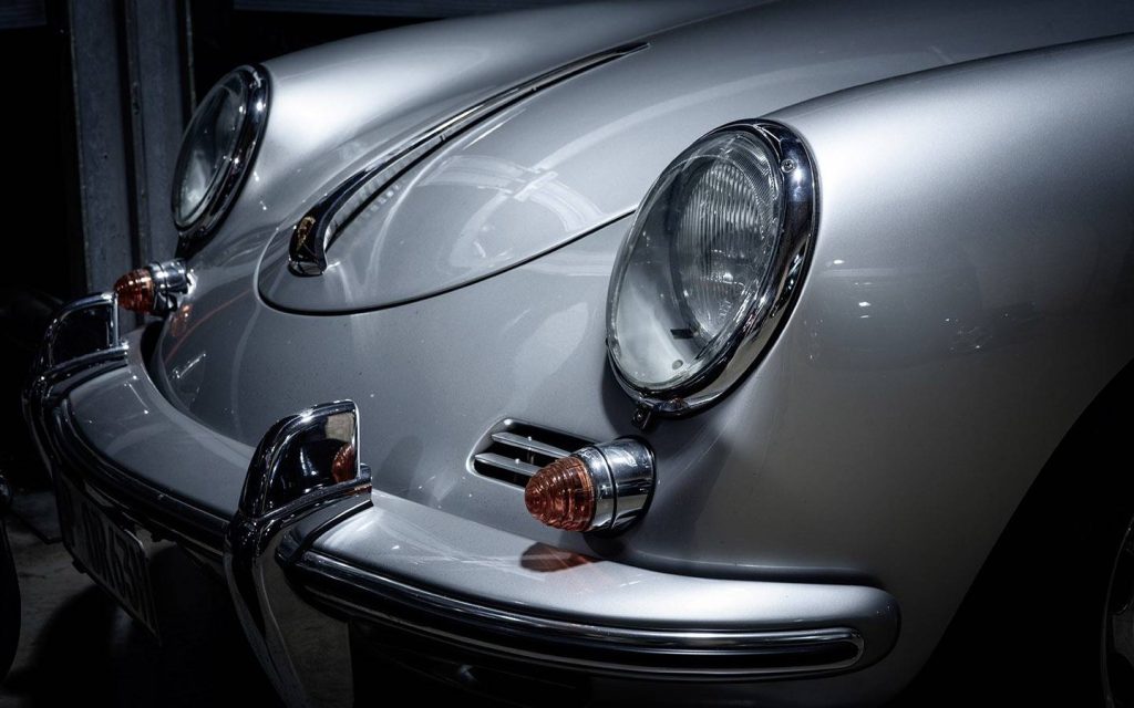 The front portion of an old Porsche model