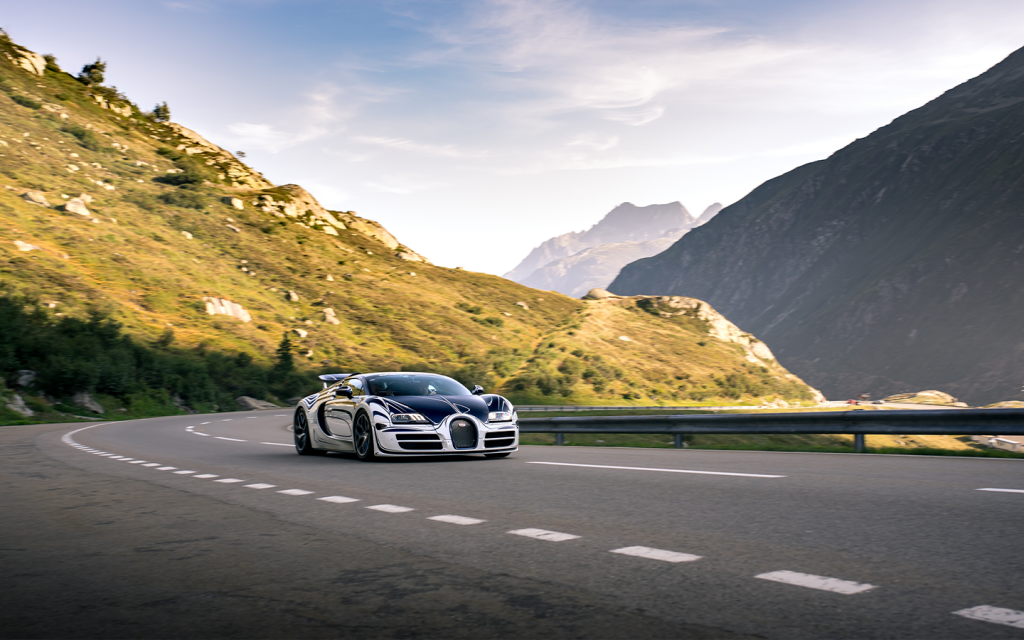 Bugatti Veyron EB speeding on a highway