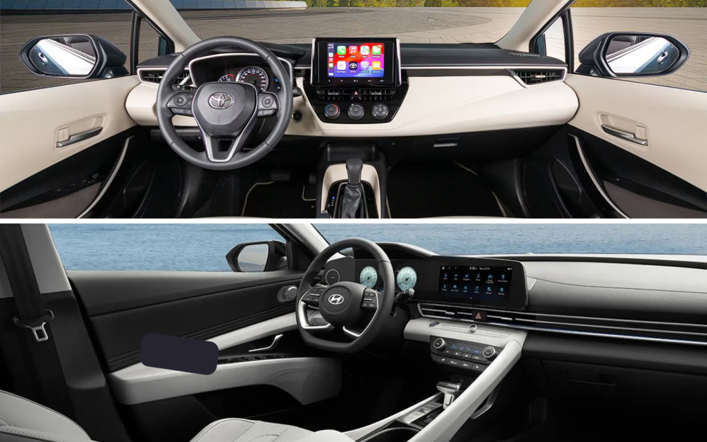 Interior of Hyundai Elantra vs Toyota Corolla