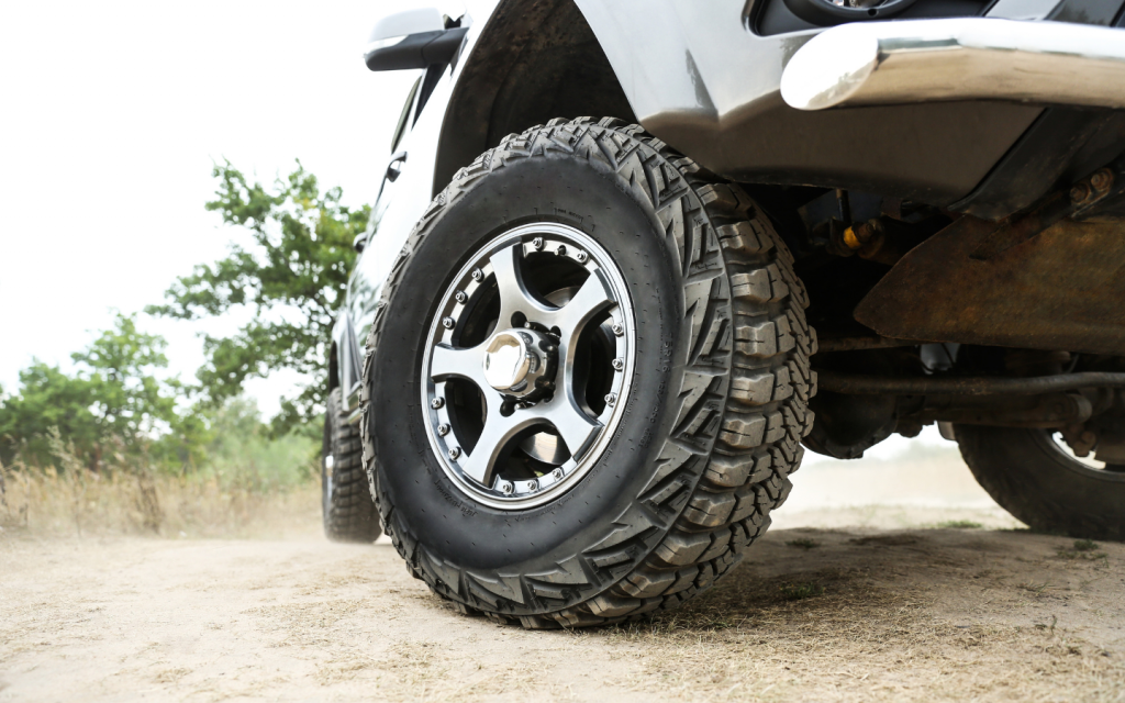 off-roading tyres of a car