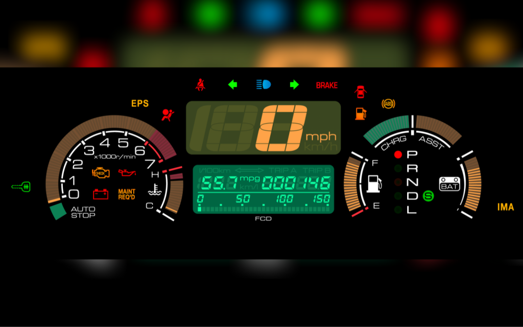 Dashboard showing fuel efficiency if a cars