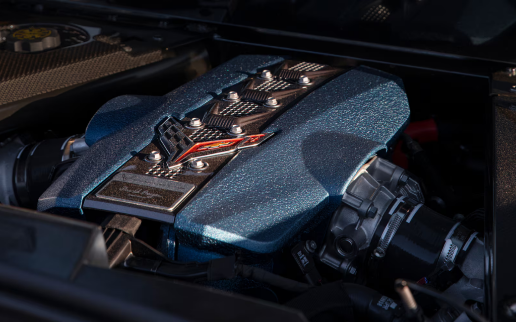 view of a twin-turbo engine in new Corvette