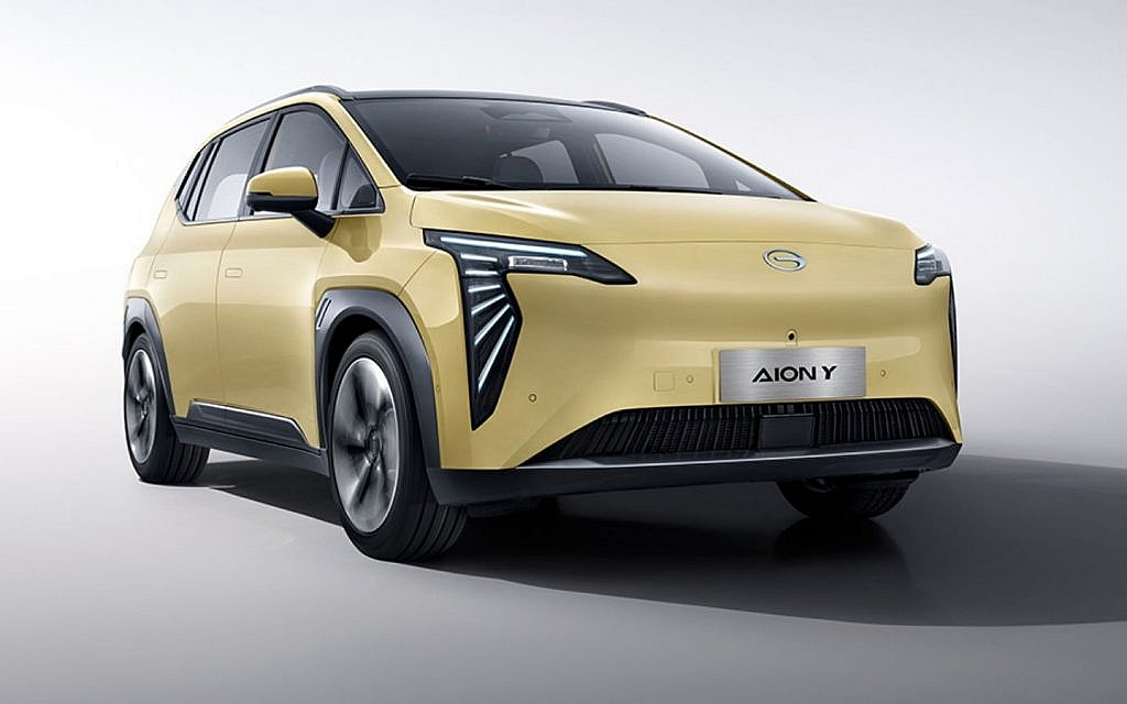 A yellow Aion Y electric car