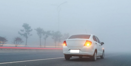 Car hazard lights during fog