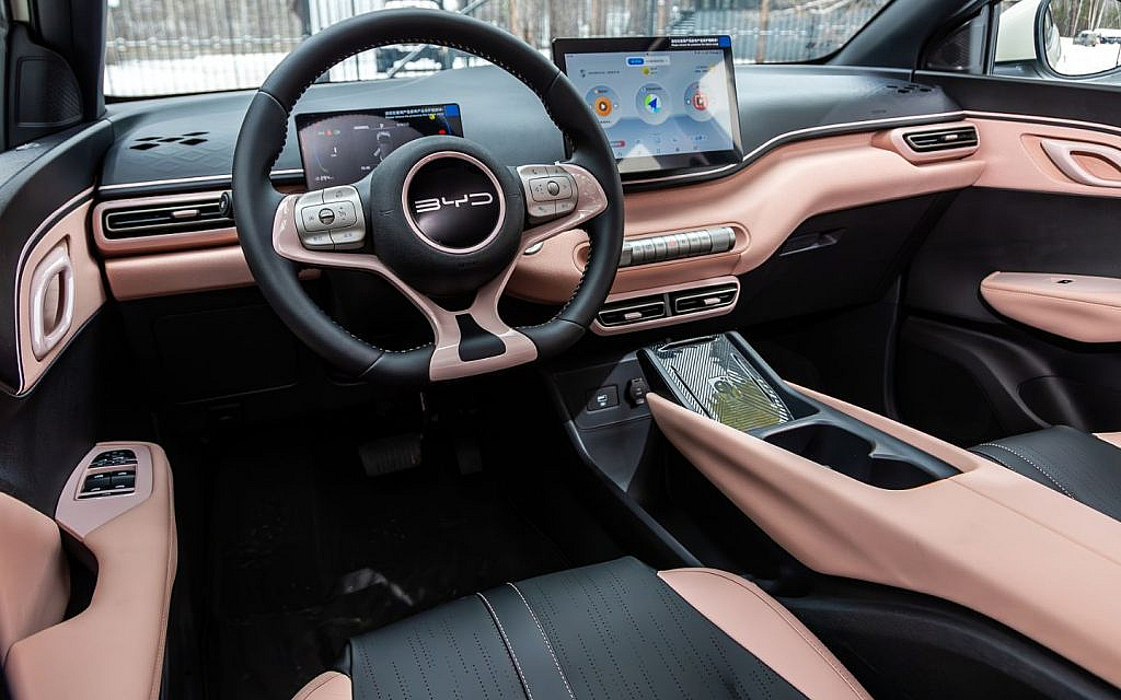 BYD vehicle city environment, e-Platform 3.0 interior design.