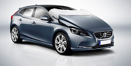 Volvo V40 demonstrating deployed pedestrian airbag system