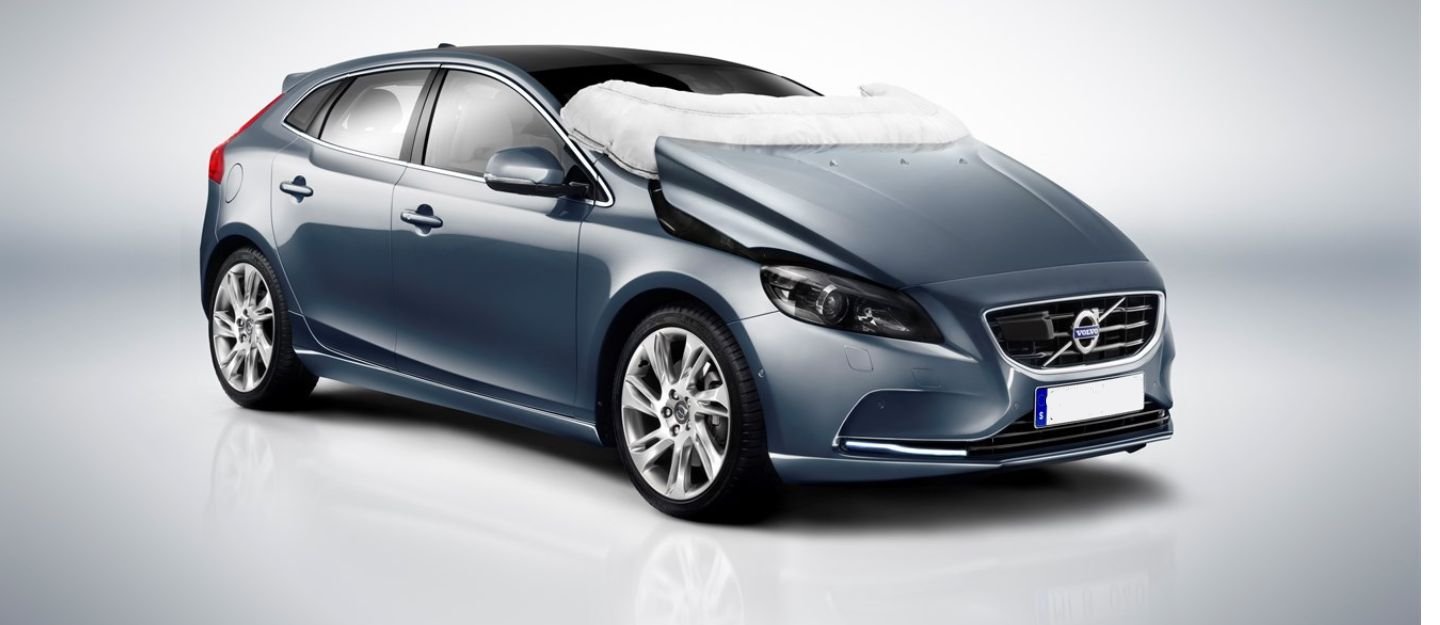 Volvo V40 demonstrating deployed pedestrian airbag system