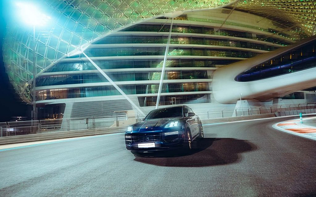 The Porsche Cayenne Turbo GT on the Yas Marina GP circuit.