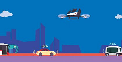RTA self-driving transport plan banner showing autonomous vehicles on Dubai roads with city skyline in the background.