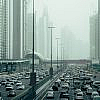 Dubai city street filled with heavy traffic, illustrating the Dubai traffic surge.