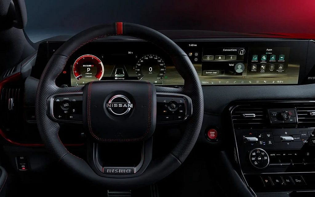 Interior of NIssan Patrol NISMO with red accents 