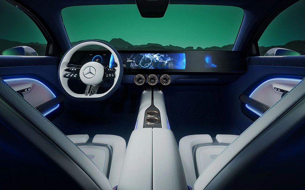 Interior of the latest Mercedes EQXX with white upholstery