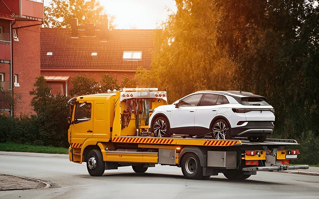 A truck towing a confiscated cars in Abu Dhabi